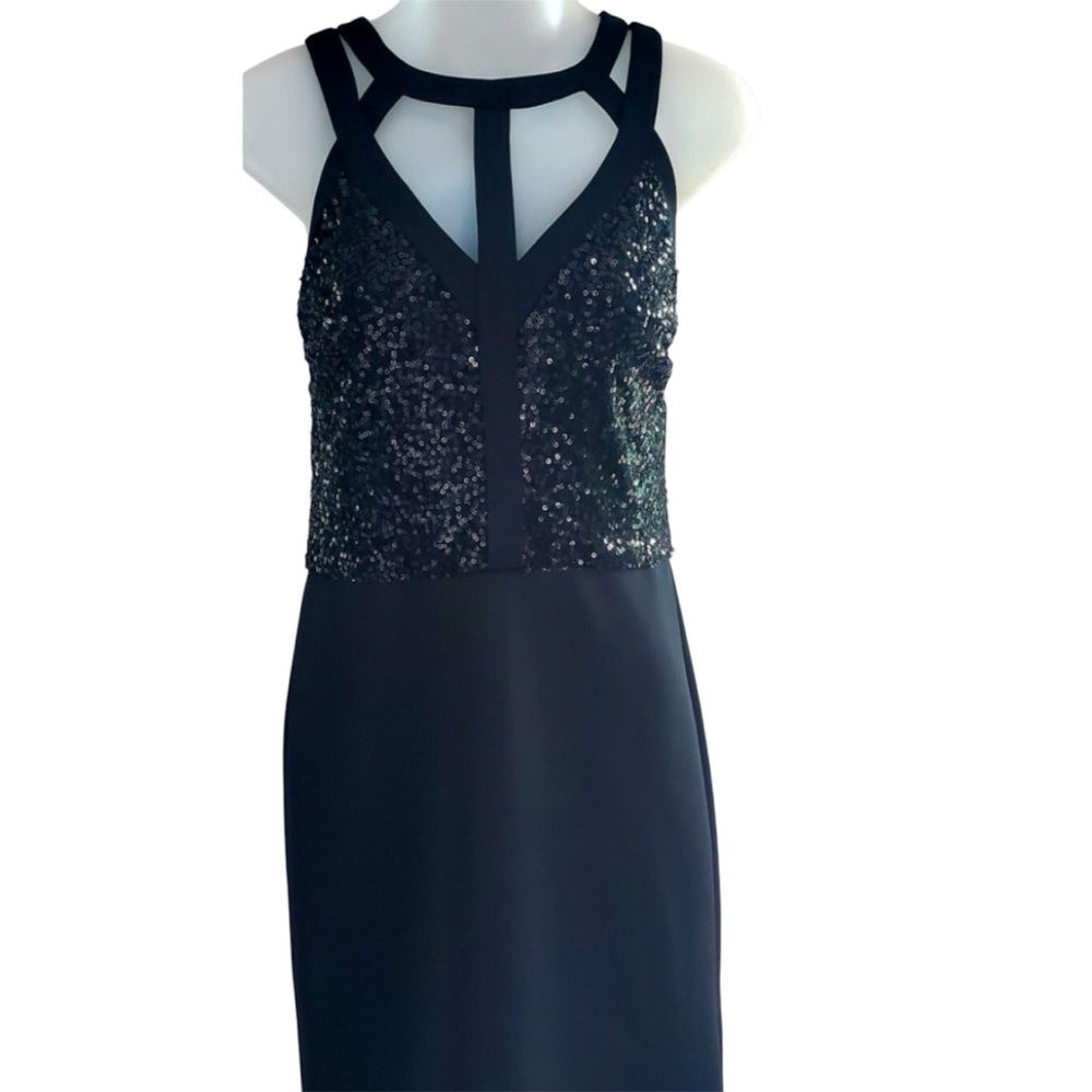 Guess Blue Sequin Halter Sheath Midi Dress